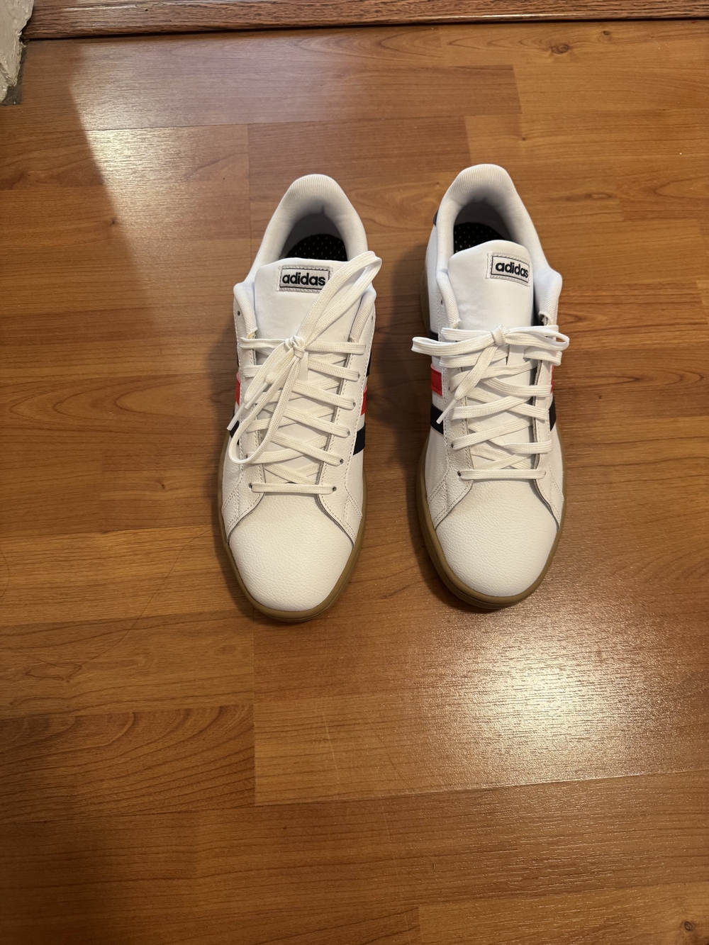 adidas White Low-Top Sneakers with Red & Black Accents